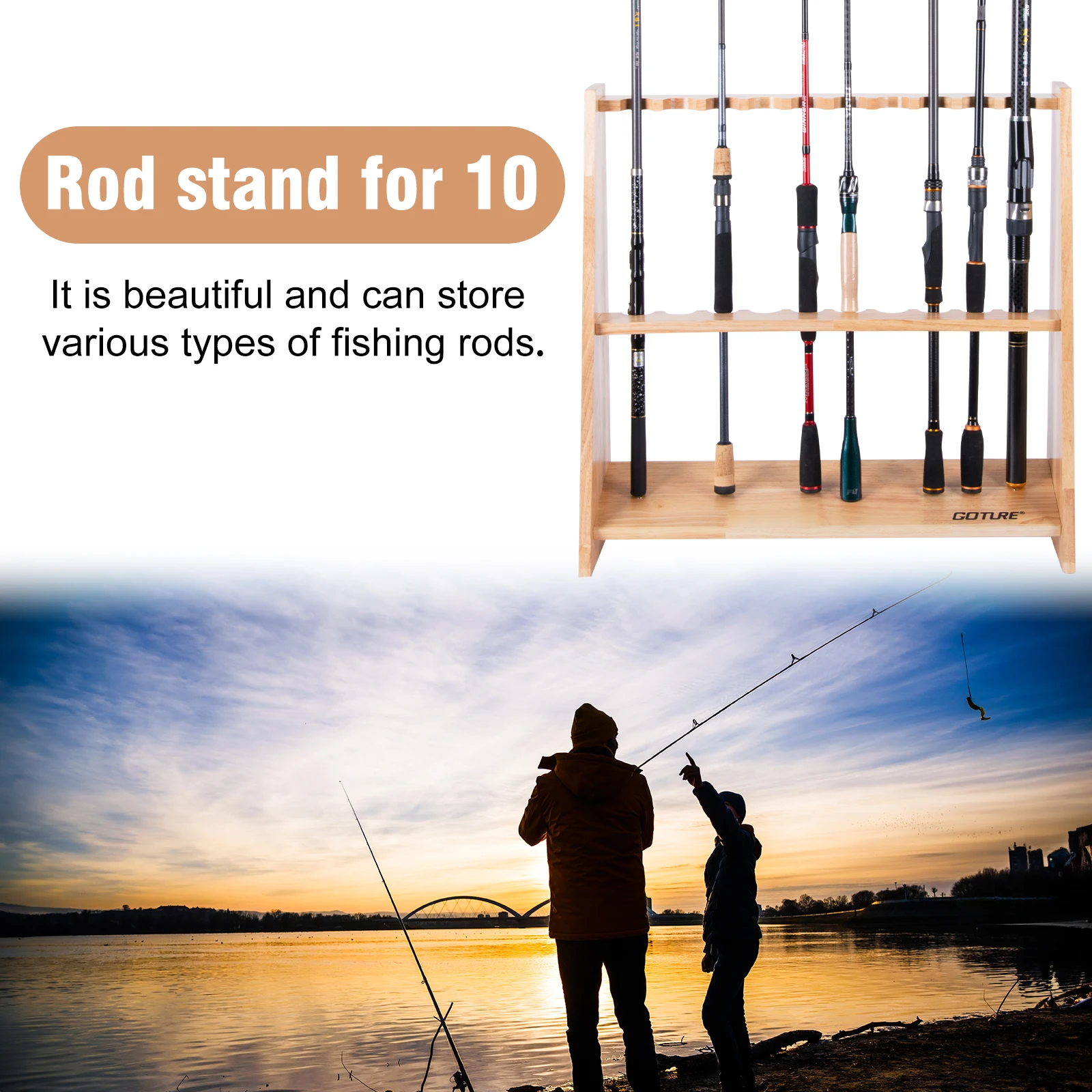 Goture Wooden Fishing Rod Hold - Fishing Equipment Organizer 评论和价格
