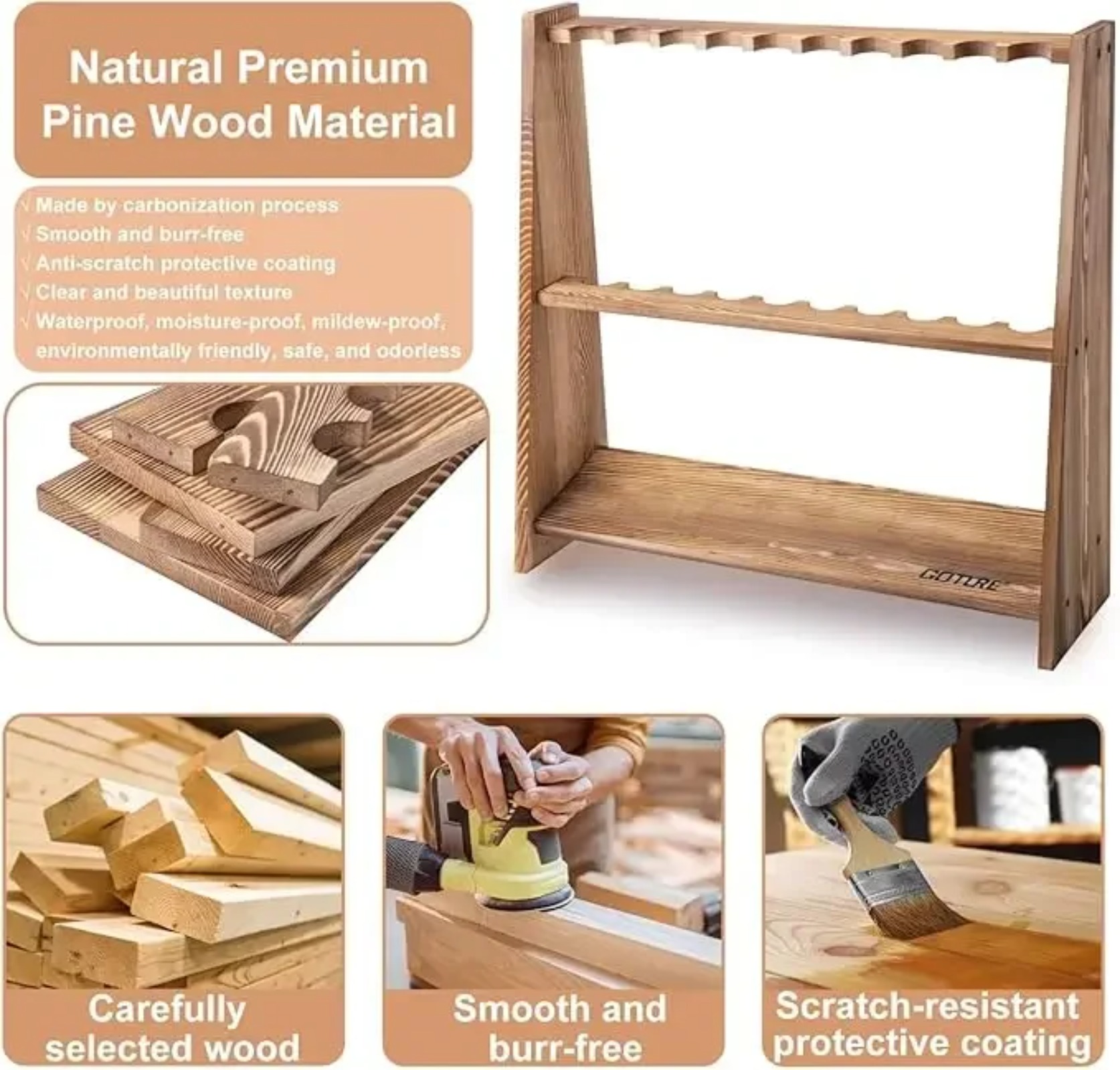 Goture Carbonized Pine Wood Fi - Fishing Equipment Organizer 评论和价格